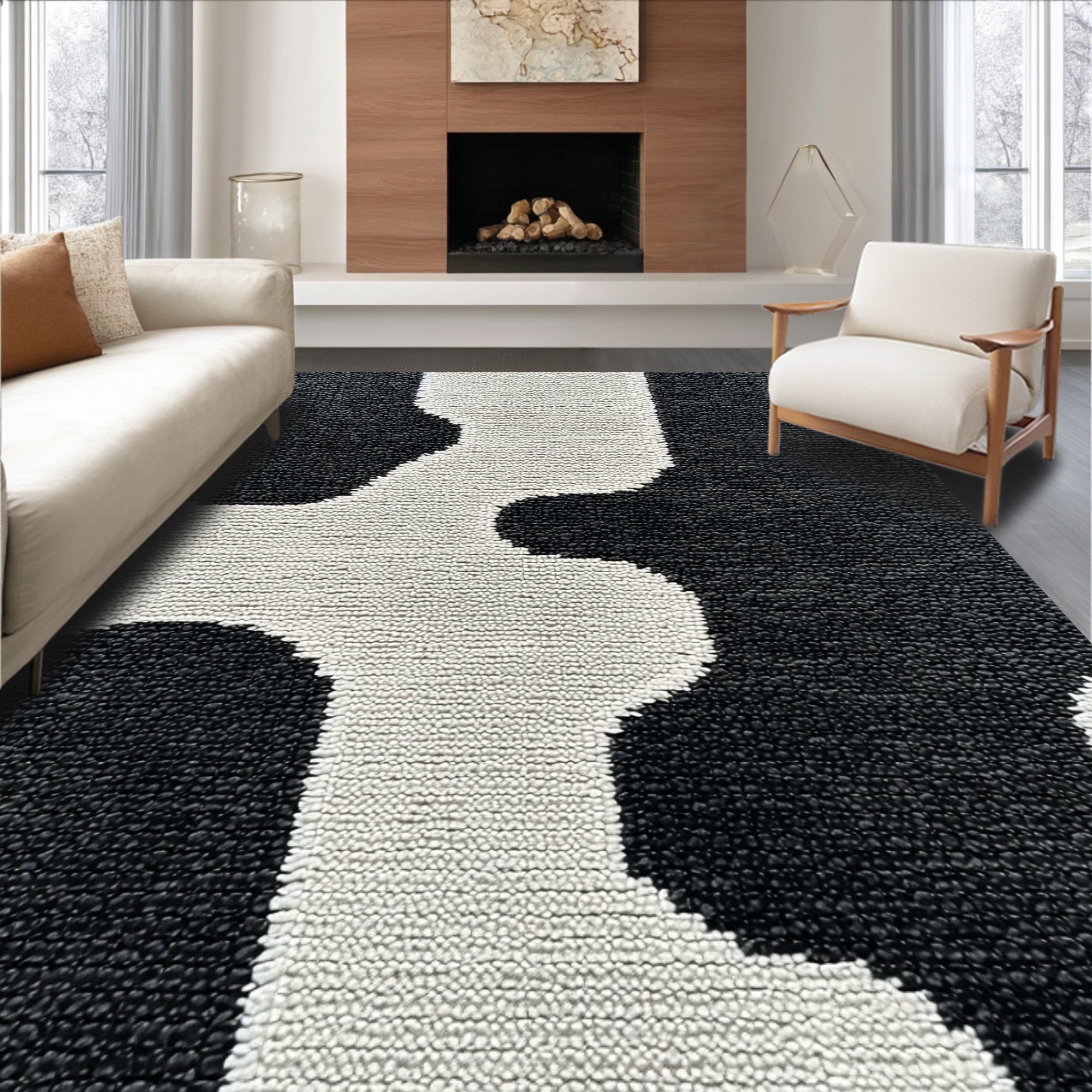 Ultra Soft Area Rug, Non Slip, Stain Resistant, Washable Area Rugs for Living Room, Bedroom, Seasonal Moth Pattern Bathroom Washable Mat(Black)