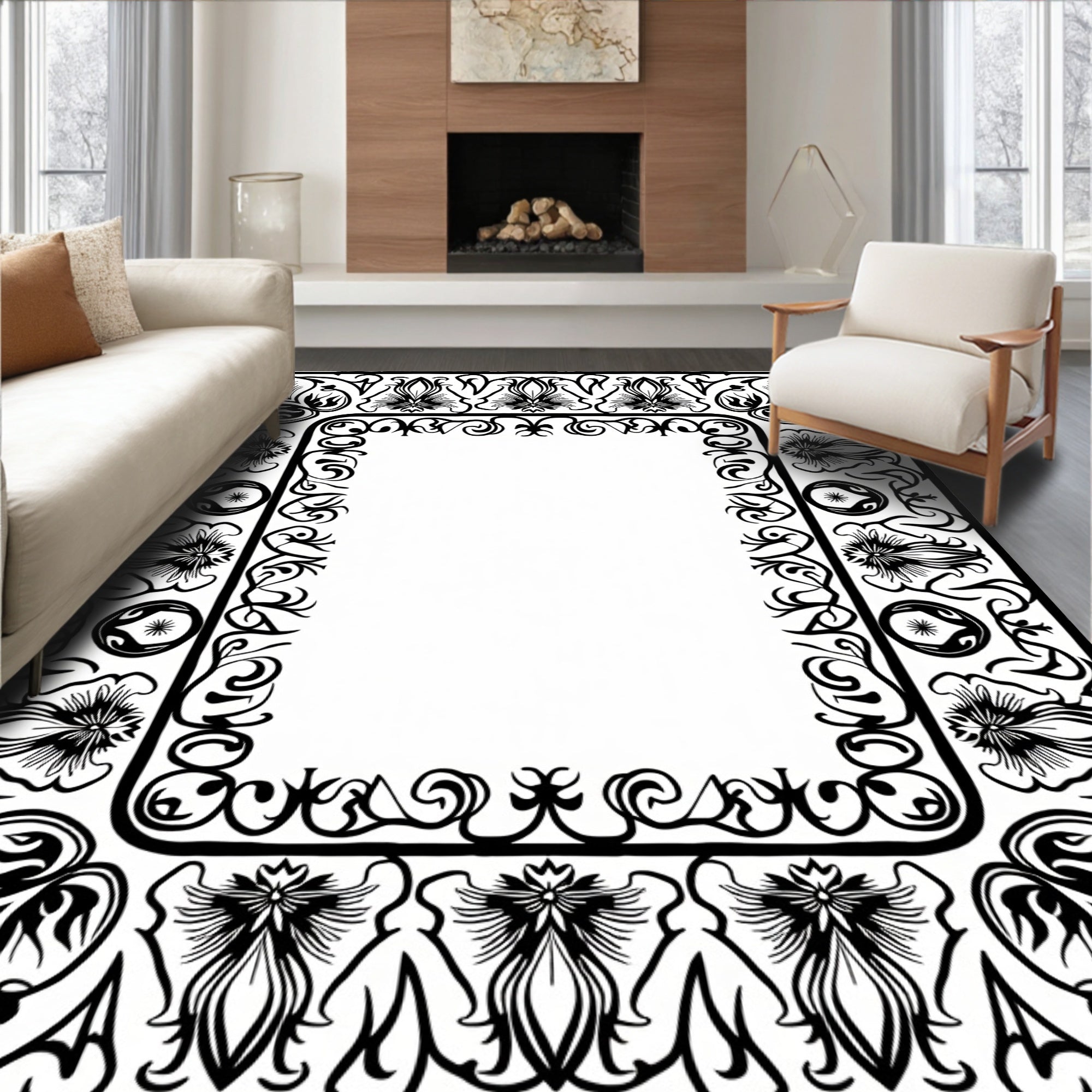 Midnight Floral Mosaic with Interlocking Vinework Design (Black) - ODIKA