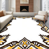 Aztec Sunburst Motif with Interlocking Borders and Accents (Brown) - ODIKA