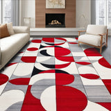 Bold Geometric Red White Grey Black Accent Carpet(Red)