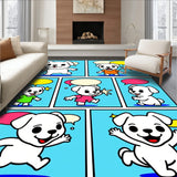 Friendly Puppy Adventure Scene Floor with Comic Strip Style(Blue)