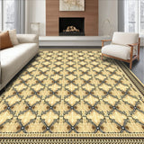 Geometric Diamond Pathway Area Rug with Repeating Trellis Elements(Beige)