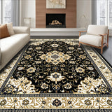 Elegant Medallion Oriental Area with Intricate Black and Beige Motifs(Black)
