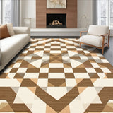 Earth Tone Geometric Non Slip Entryway Printed Faux Wool Mat(Beige)
