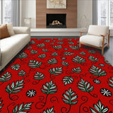 Ornate Holiday Pine Branches Intertwined with Frosty Snow Crystals(Red)