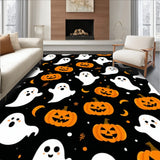 Spooky Ghost & Pumpkin Patch Area Rug for Festive Fall Decor(Black)