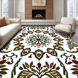 Vintage Inspired Floral Medley With Leafy Accents And Curvilinear Stems (Green)