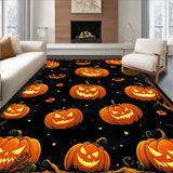 Creepy Halloween Bathroom Carpet with Haunted Pumpkins and Gothic Lace Frame(Orange)