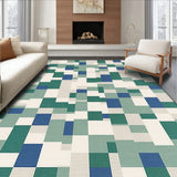 Contemporary Checkered Featuring Overlapping Blue Green and Beige Blocks(Beige)