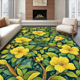 Elegant Floral Area Rug with Vintage Yellow Green Leaf Design(Yellow)