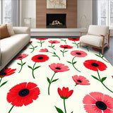 Harvest Season Poppy Blossom Design Anti Slip Doormat Area(Red)