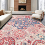 Ultra Soft Area Rug, Non Slip, Stain Resistant, Washable Area Rugs for Living Room, Bedroom, Vintage Honeycomb Distressed(Pink)