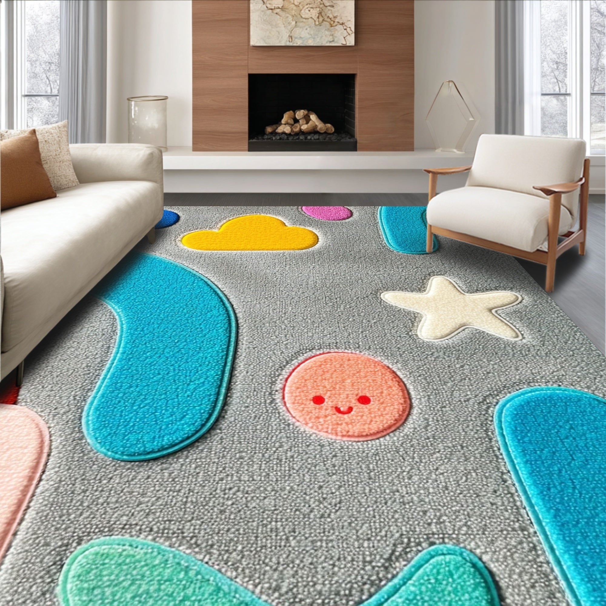 Ultra Soft Area Rug, Non Slip, Stain Resistant, Washable Area Rugs for Living Room, Bedroom, Playful Grey Cartoon Cat Bath Mat Runner(Gray)