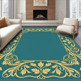 Botanical Wreath Motif Dining Room Floor Covering(Blue)