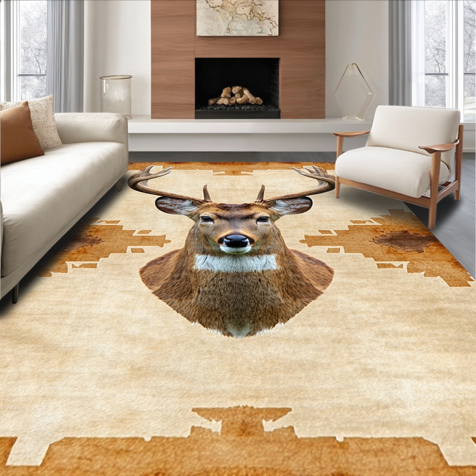 Ultra Soft Area Rug, Non Slip, Stain Resistant, Washable Area Rugs for Living Room, Bedroom, Animal Print Accent Rug for Rustic Decor(Beige)
