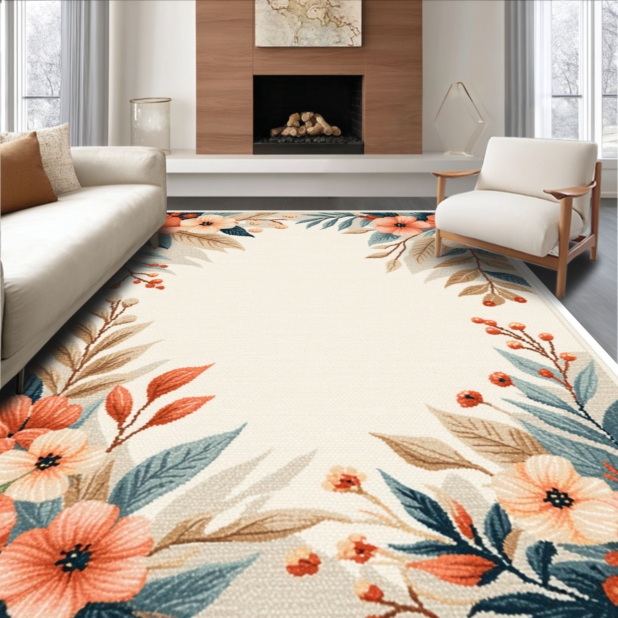 Ultra Soft Area Rug, Non Slip, Stain Resistant, Washable Area Rugs for Living Room, Bedroom, Washable Low Pile Nursery Play Area Rug(Ivory)