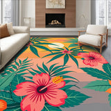 Tropical Sunset Palm Fronds with Hibiscus Blooms(Orange)