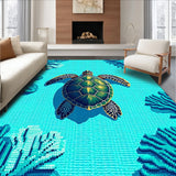 Ultra Soft Area Rug, Non Slip, Stain Resistant, Washable Area Rugs for Living Room, Bedroom, coastal nautical turtle(Blue)
