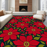 Poinsettia Bloom Vintage Christmas Low Pile Throw(Red)