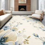 Azure Echoes Area Floral Beige & Blue Oval(Beige)