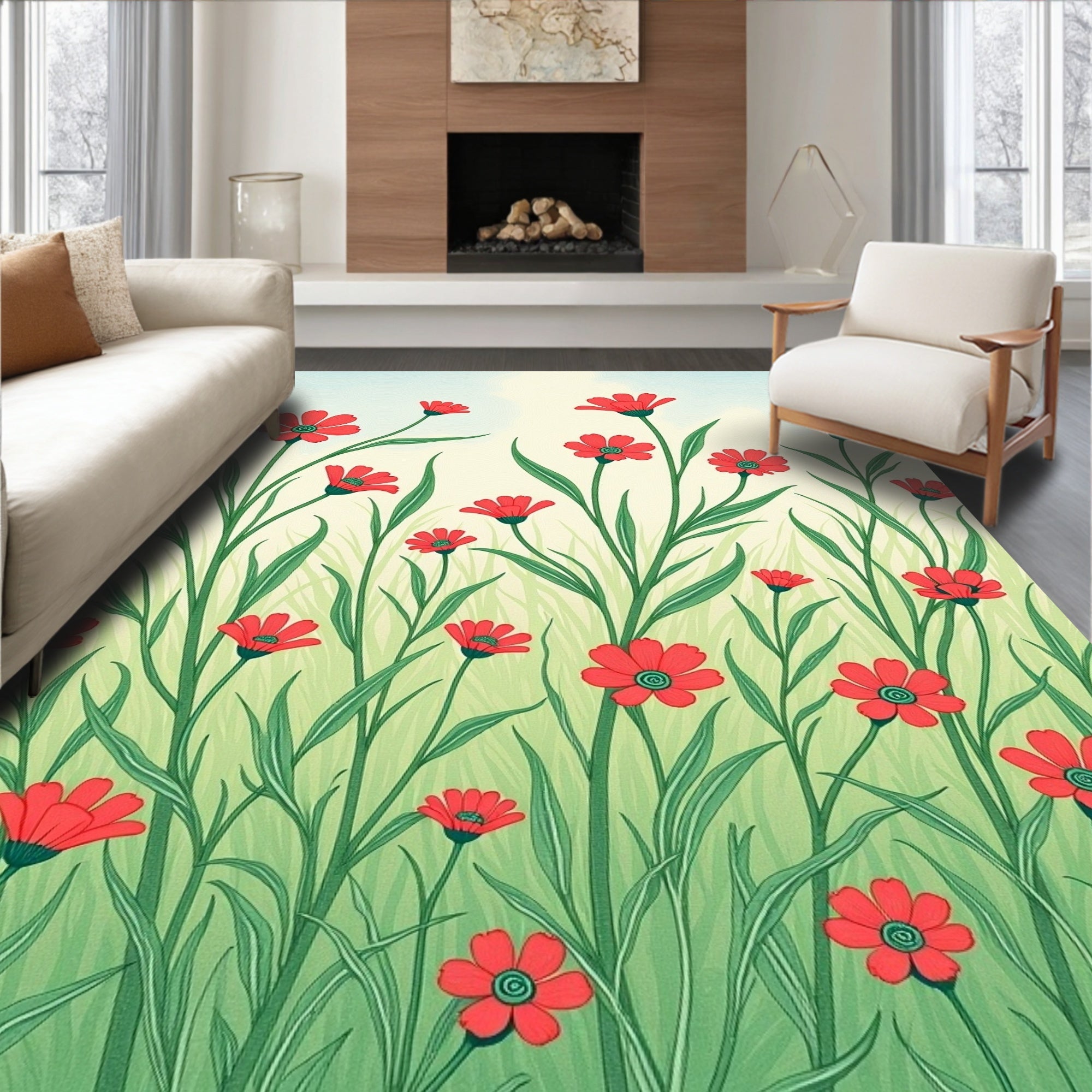 Prairie Wildflower Symphony with Dancing Stems (Red) - ODIKA