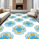 Artisan Brushstroke with Interlocking Floral Medallions (Blue)