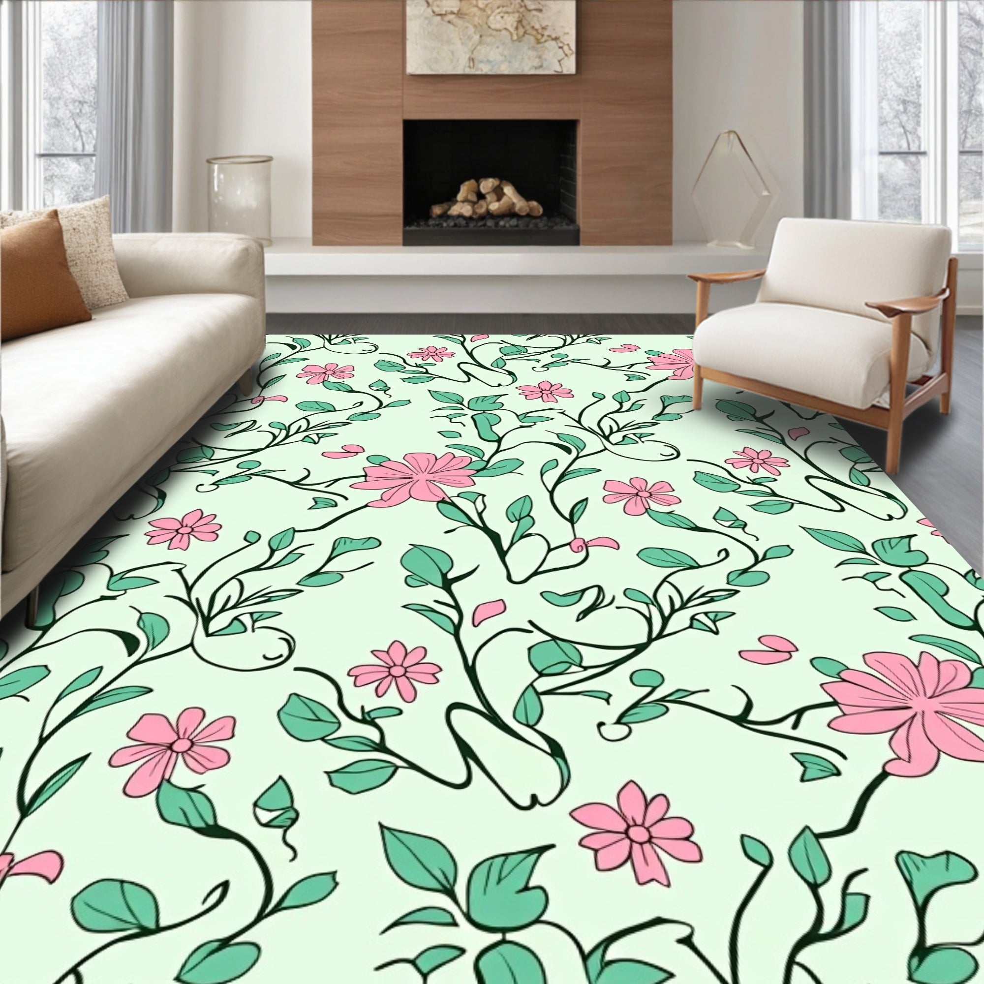 Serene Meadow Floral Swirl Interlocking Decorative Accent (Pink) - ODIKA