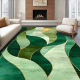 Contemporary Abstract Wave with Fluid Overlapping Curves(Green)