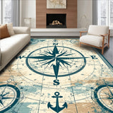 Seaside Retreat Runner With Vintage Mariner Compass Design(Blue)