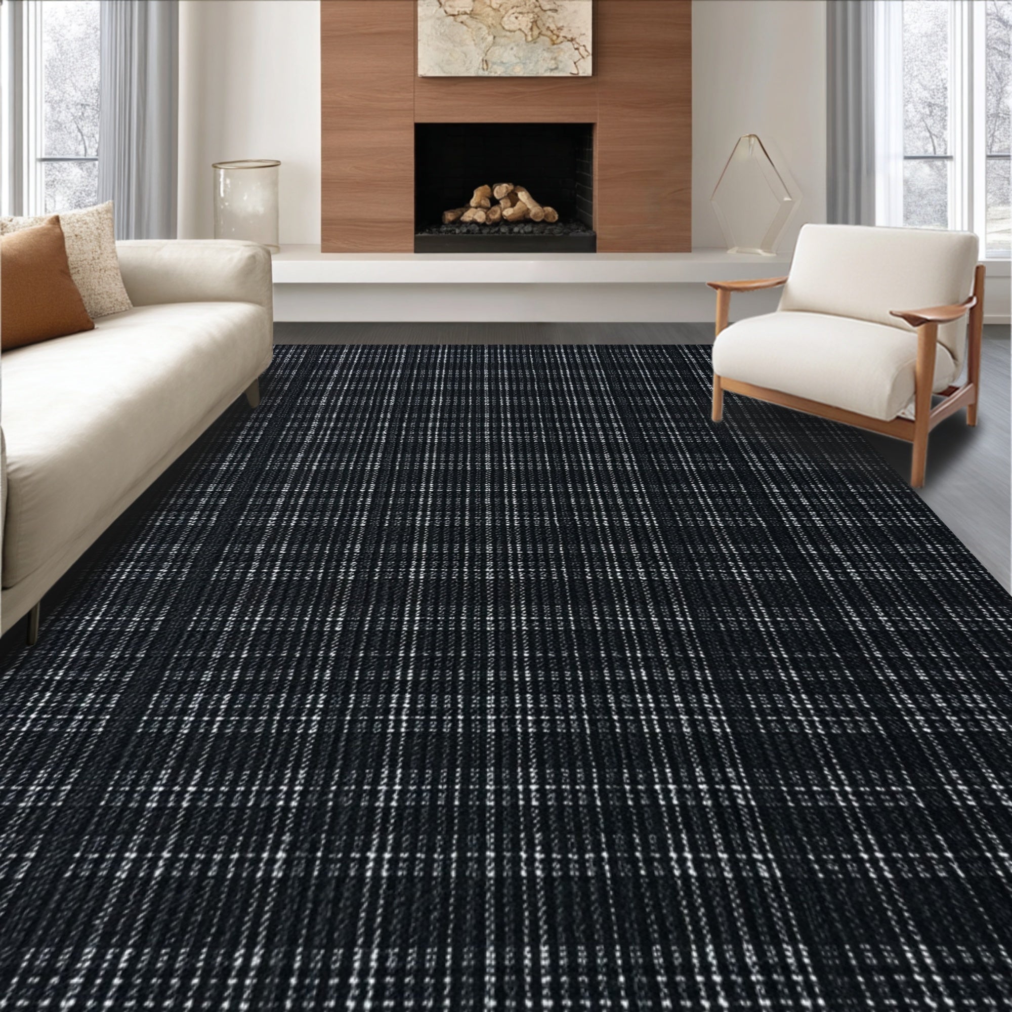 Ultra Soft Area Rug, Non Slip, Stain Resistant, Washable Area Rugs for Living Room, Bedroom, Fall Thanksgiving Laundry Room Low-Profile Rug(Black)