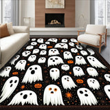 Charming Ghostly Faces Tufted Carpet Non Slip Rug for Festive Entryway(Black)