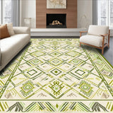 Low Profile Area with Beige and Olive Green Tribal Motifs(Green)