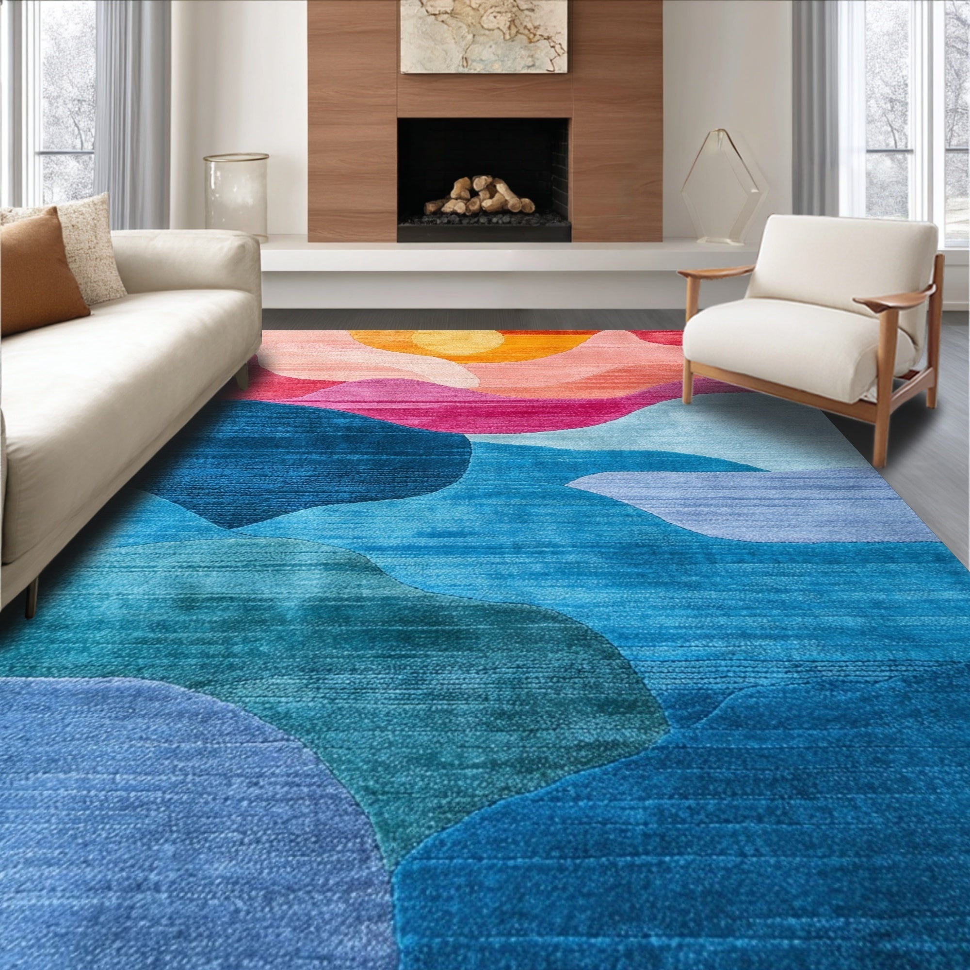 Ultra Soft Area Rug, Non Slip, Stain Resistant, Washable Area Rugs for Living Room, Bedroom, Handmade Abstract Pink Blue Living Room Rug(Blue)