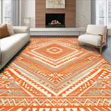 Rustic Harvest Rug with Interlaced Diamond and Zigzag Patterns(Orange)