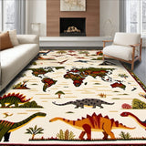 Beige with Fun Dinosaur Motifs and Colorful Global Map(Beige)