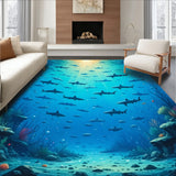 Optical Illusion Shark Vortex Area Rug Dramatic Ocean Depth Effect(Blue)