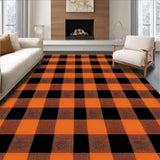 Boho Plaid Area Rug Modern Farmhouse Style Rug with Orange & Black Pattern(Orange)