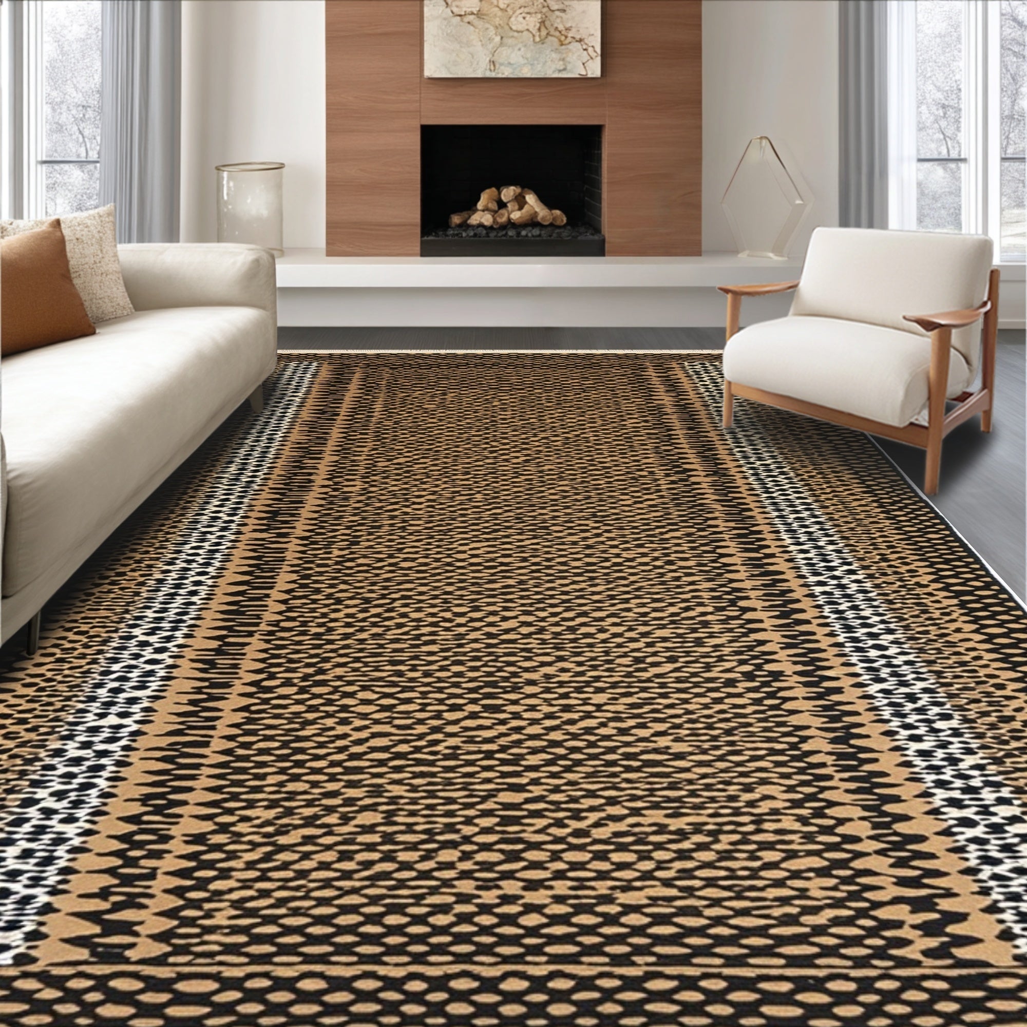 Ultra Soft Area Rug, Non Slip, Stain Resistant, Washable Area Rugs for Living Room, Bedroom, Multicolor Cheetah Print Living Room Rug Faux Hide(Gold)