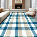 Contemporary Plaid Area with Layered Blue and Beige Checkered Design(Blue)
