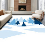 Winter Scene Landscape Doormat featuring Frosted Trees and Snow Drifts(Blue)