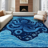 Coastal Kraken Adventure Deep Blue Sea Floor Covering(Blue)