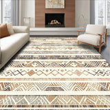Artisan Inspired Tan Area Rug with Layered Geometric Bands and Boho Line Art(Beige)