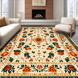 Ultra Soft Area Rug, Non Slip, Stain Resistant, Washable Area Rugs for Living Room, Bedroom, Soft Vintage Floral Boho Living Room(Beige)