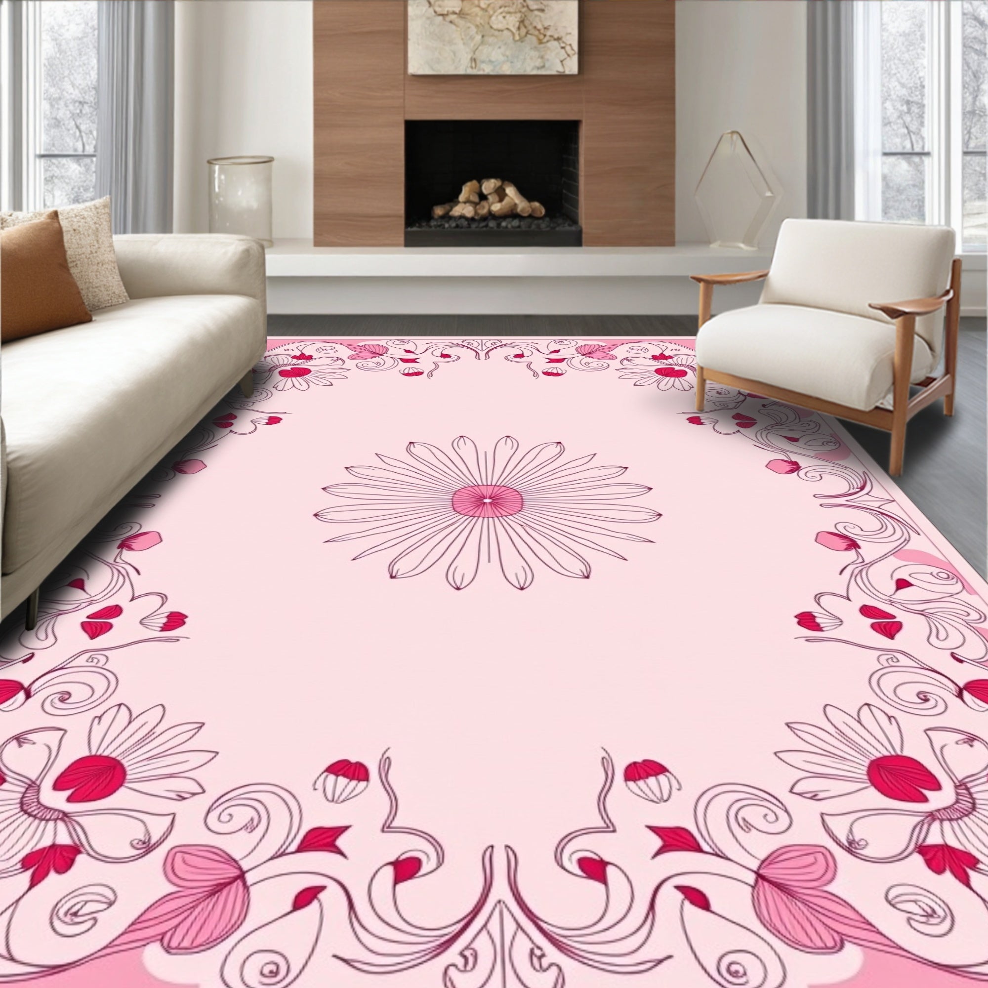 Luxurious Floral Medallion Swirl Symphony Radiant Charm Plush (Pink) - ODIKA