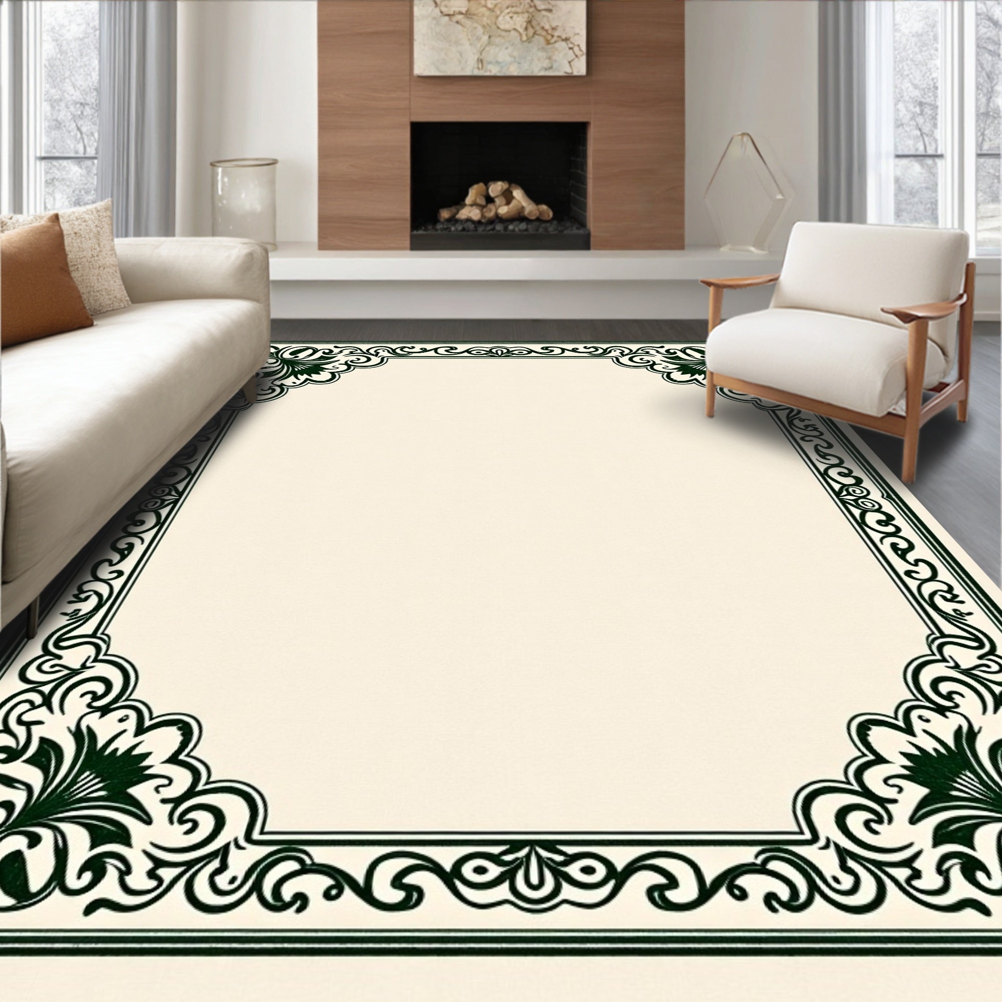 Vintage Damask Flourish Scrollwork Ornamental Design (Ivory) - ODIKA