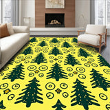 Festive Pine Silhouettes with Twinkling Accents and Curved Vine Motifs(Yellow)
