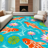 Tranquil Koi Swimming Through Lotus Blossoms Pathway Decoration(Blue)