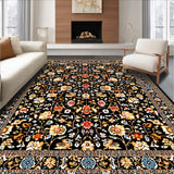 Ultra Soft Area Rug, Non Slip, Stain Resistant, Washable Area Rugs for Living Room, Bedroom, Traditional Floral Entryway Non-Shedding Rug(Black)