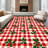 Vintage Holly Berry Checkered Gingham Holiday Non Slip(Red)