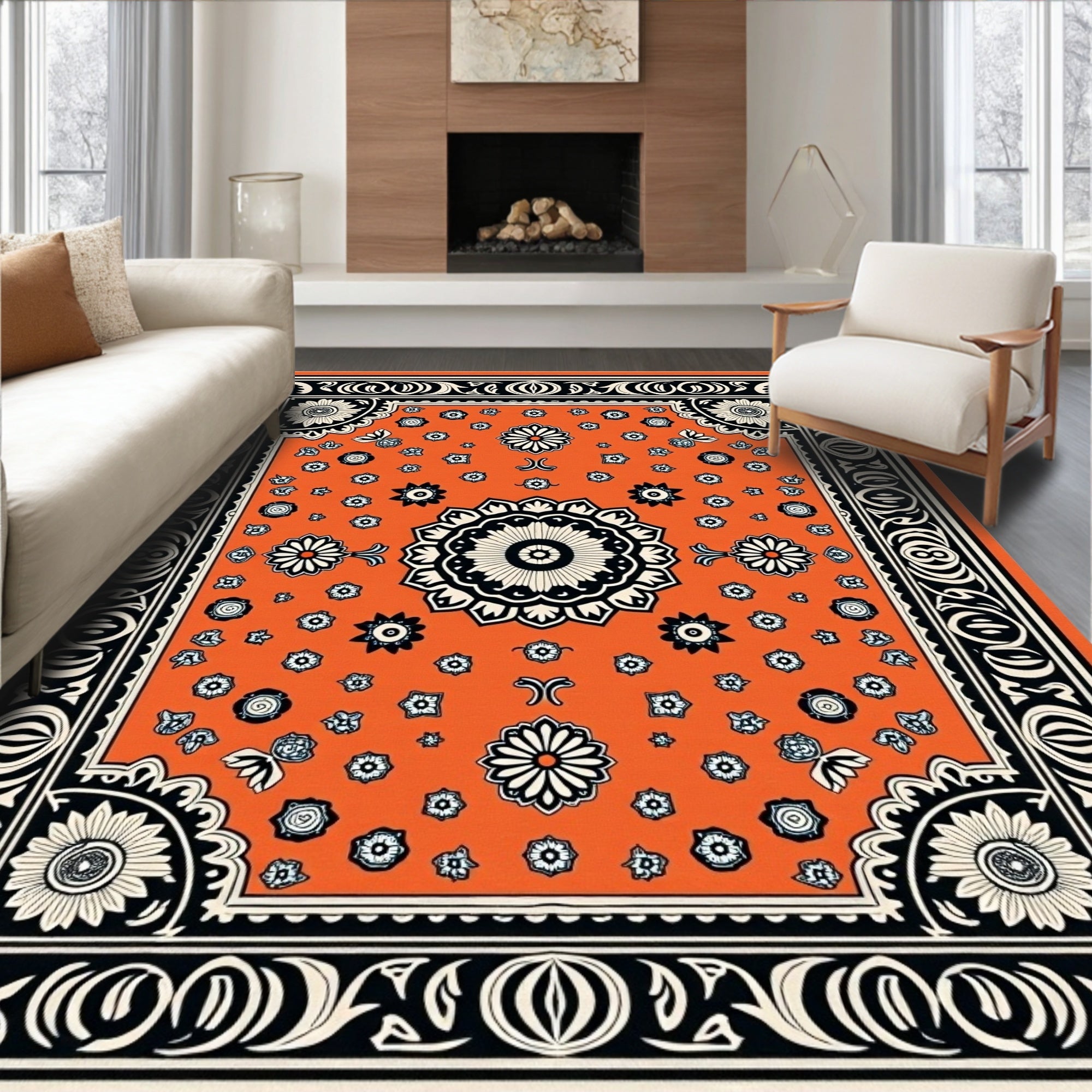 Heritage Artisan Medallion Tapestry Abundant Blossoming (Orange) - ODIKA